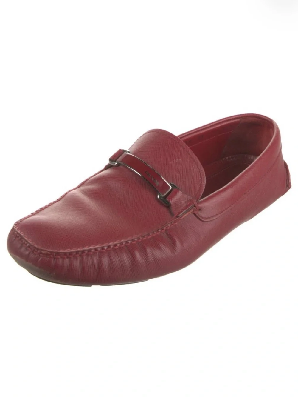 Prada Burgundy Leather Driving Loafer with Metal Bit